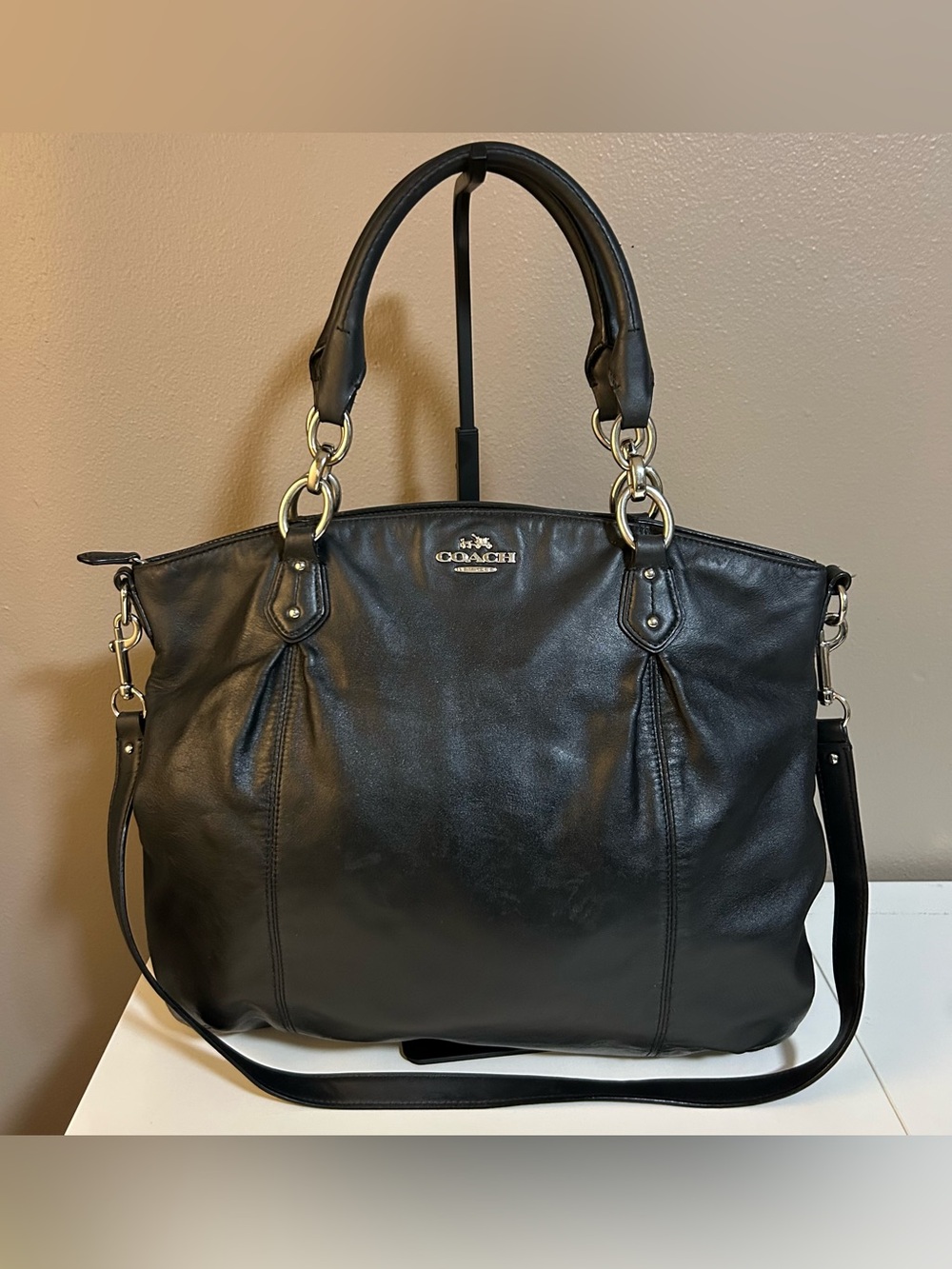 Coach Colette Black Leather Satchel Shoulder Bag F33771 Large